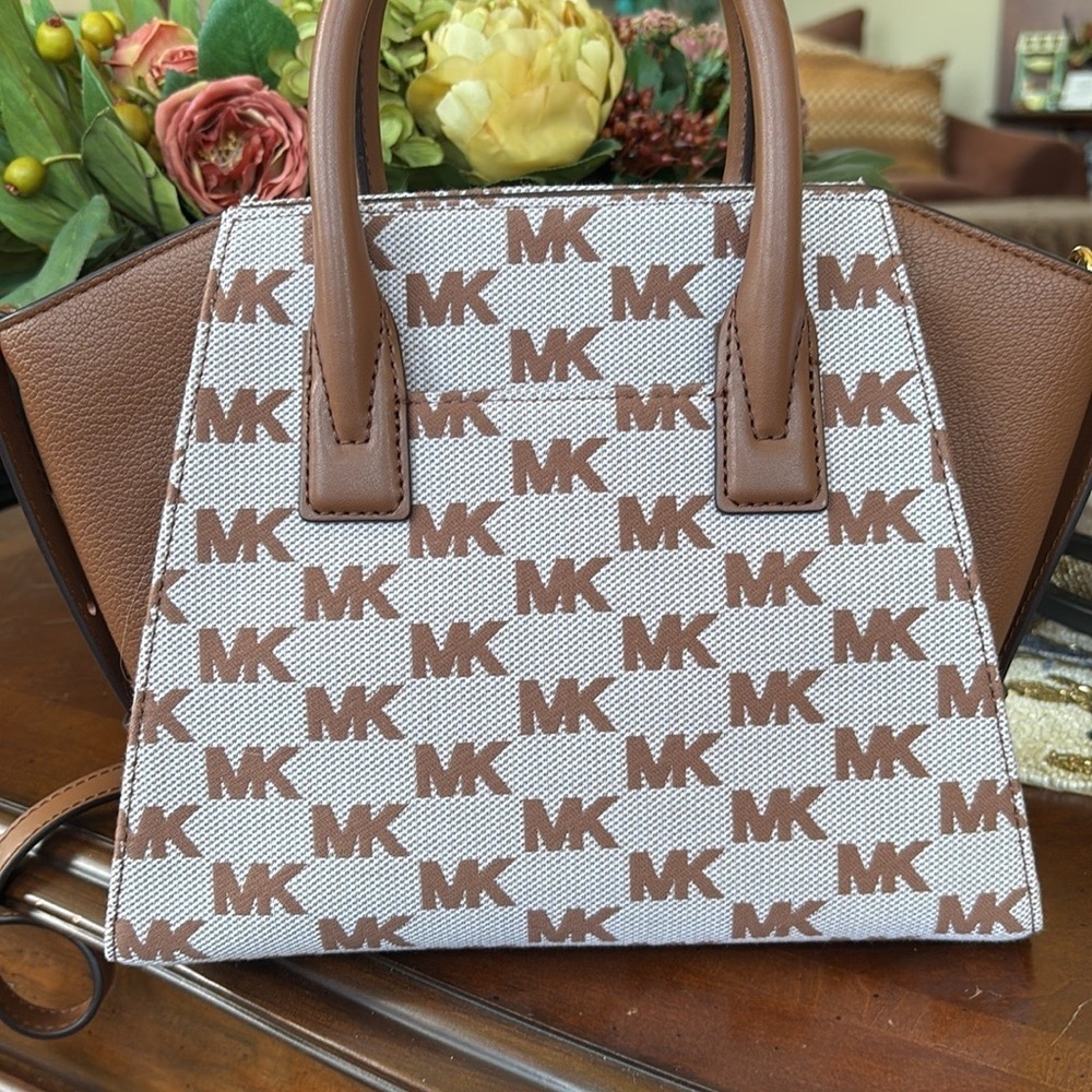 Brand New Michael Kors Avril Luggage Top Zip Satchel Logo Jacquard Crossbody - Picture 12 of 15